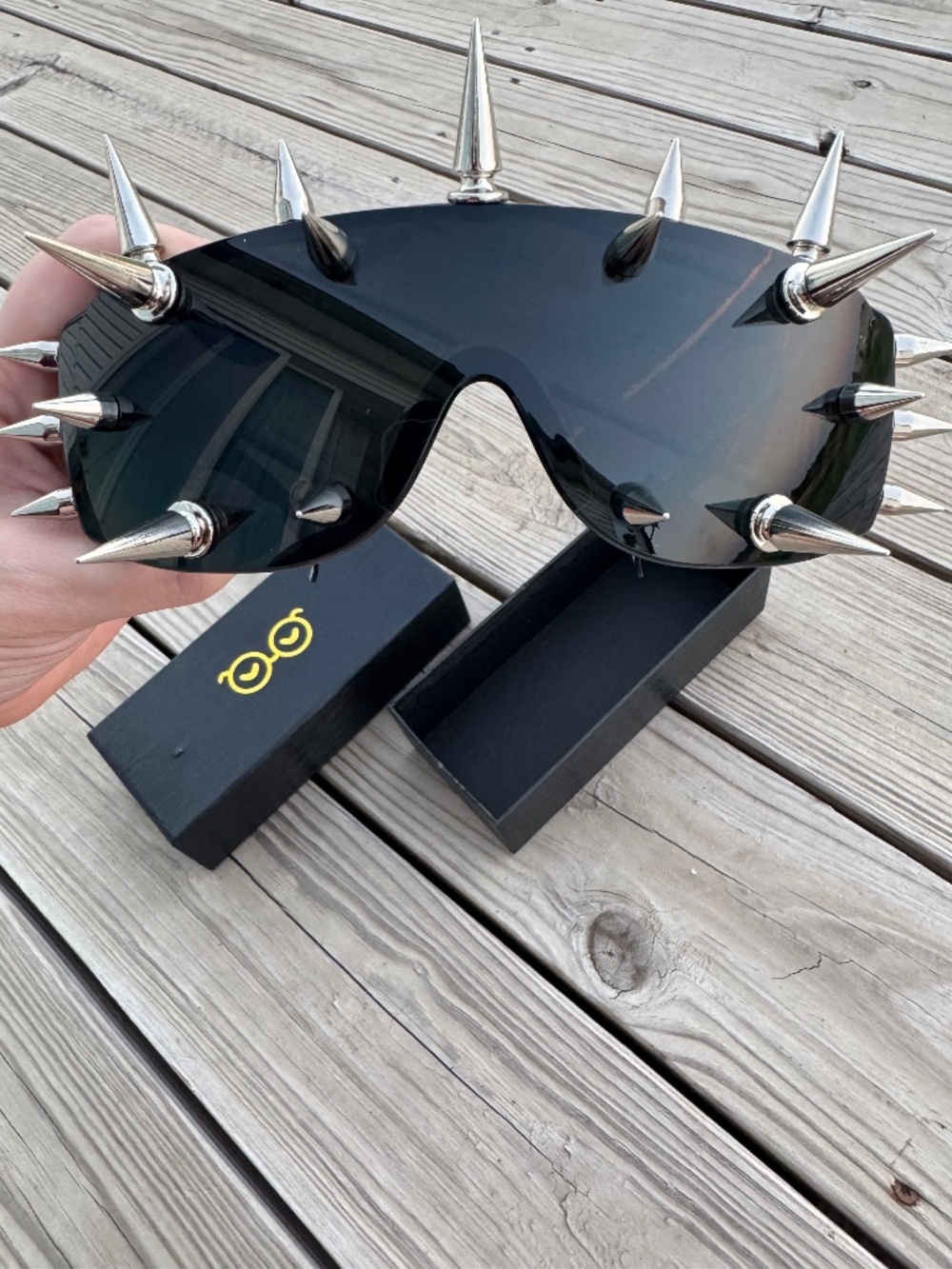 Black Oversized Spike Shield Sunglasses – Punk Y2K Festival Statement Shades